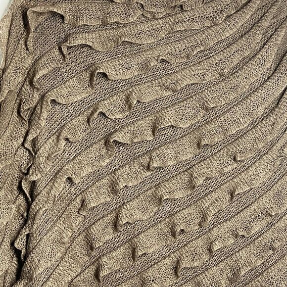 Womens Knitted Poncho Ruffle Brown Bohemian Style One Size - Picture 2 of 10